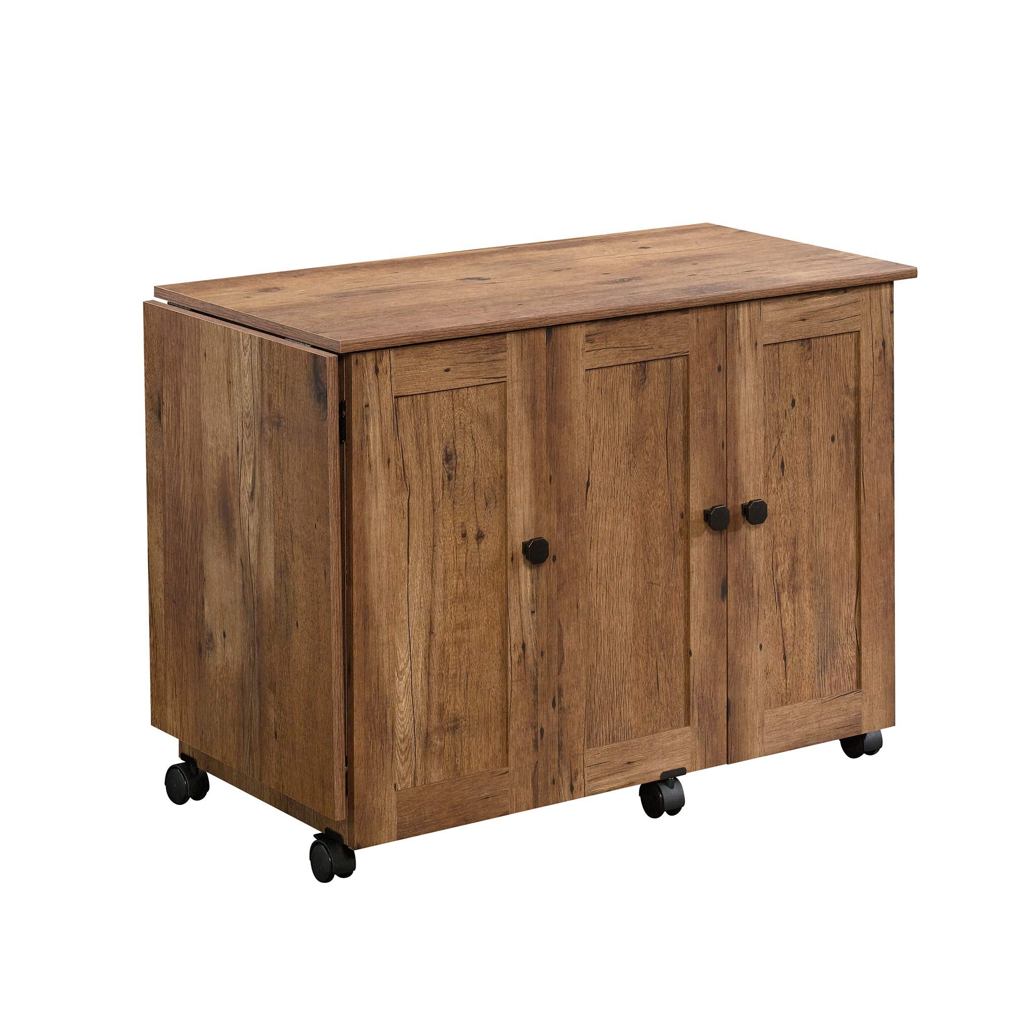 Sauder Miscellaneous Storage Easy Rolling Sewing and Craft Table/Cart/ Pantry cabinets, Cinnamon Cherry finish