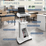 Techni Mobili Sit-to-Stand Rolling Adjustable Height Laptop Cart with Storage, Graphite, 22 x 16 x 46