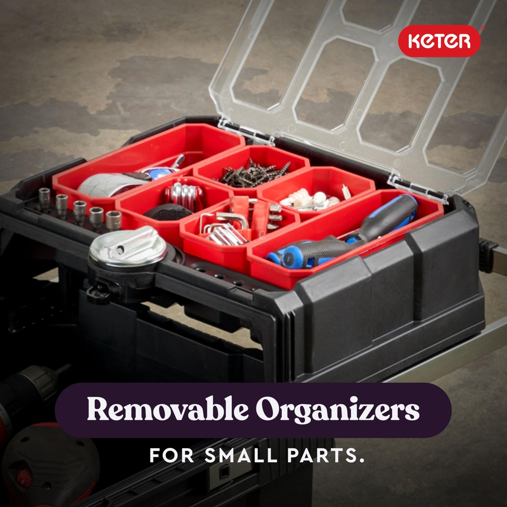 Keter Stack-n-Roll 3-Piece Rolling Tool Storage System – Includes Dolly, Tool Box & Deep Power Tool Case | Modular Mobile Tool Organizer | Stackable Design for Garage, Jobsite & Workshop