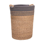Seville Classics Premium Natural Handwoven Portable Laundry Bin Basket with Carrying Handles, Household Storage for Clothes, Linens, Sheets, Natural Water Hyacinth and Gray Rope, 3 Piece Set