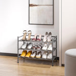 3-Tier Stackable 1" Slat Steel Frame Shoe Rack, 27.25"W x 12.75"D, Espresso | Interlocking modular design maximizes storage while the sturdy steel frame holds up to 12 pairs of shoes (Patented Design)