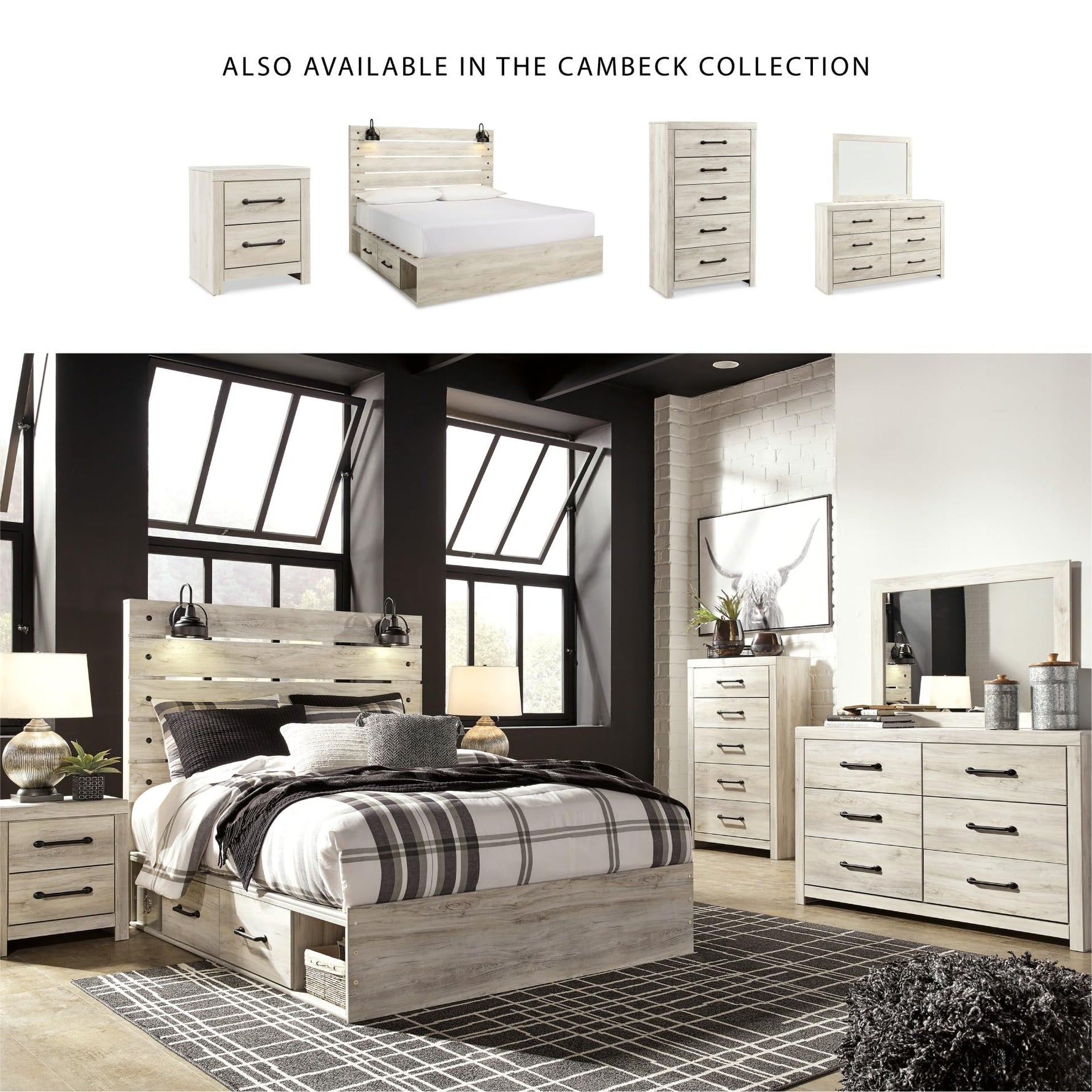 Signature Design by Ashley Cayboni Vintage 5 Drawer Wide Chest with Safety Stop for Bedroom, White
