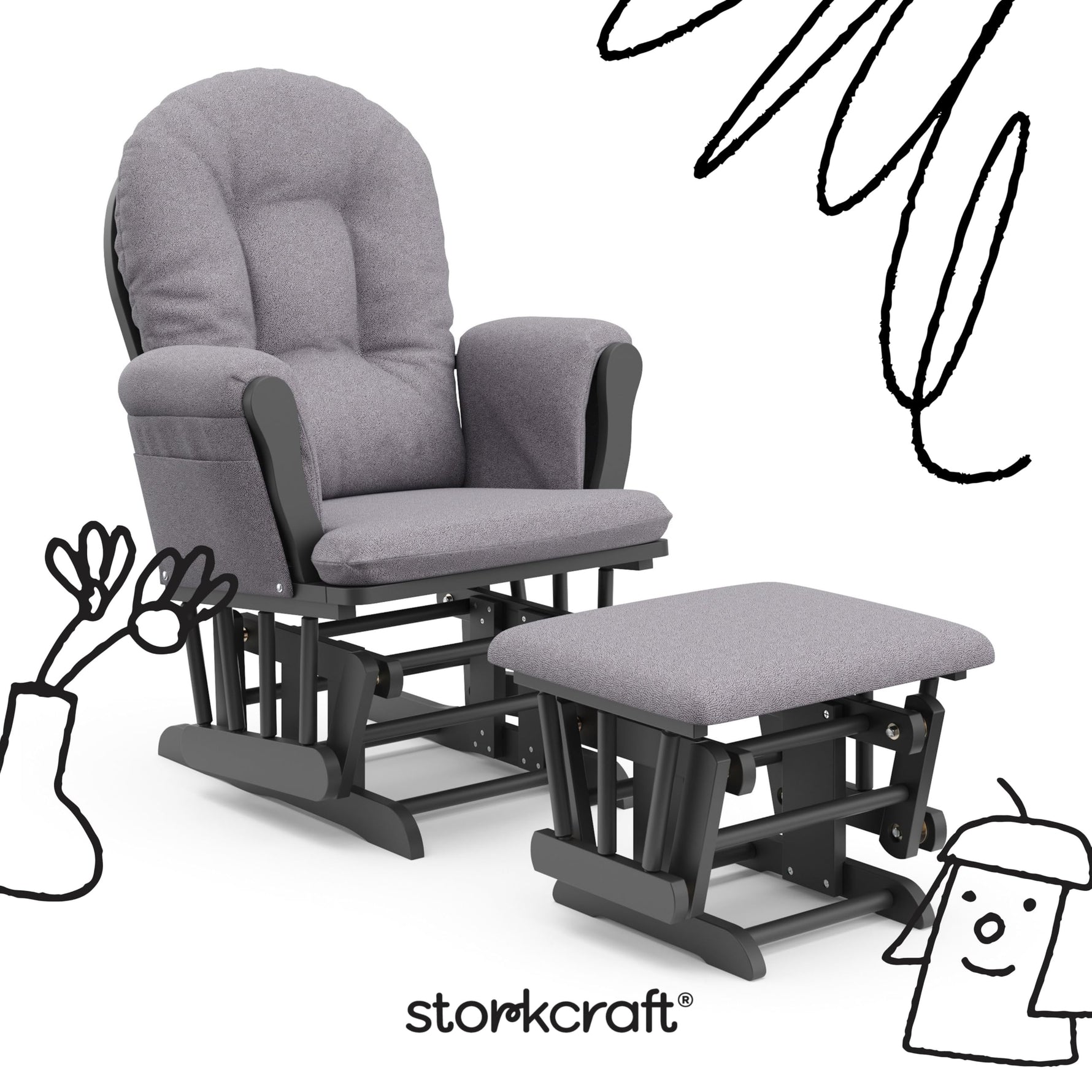 Storkcraft Premium Hoop Glider & Ottoman (Espresso with Beige) — GREENGUARD Gold Certified, Solid Wood Craftsmanship, Convenient Storage Pockets, Glider Rocking Chair for Nursery, Multi-Award-Winning