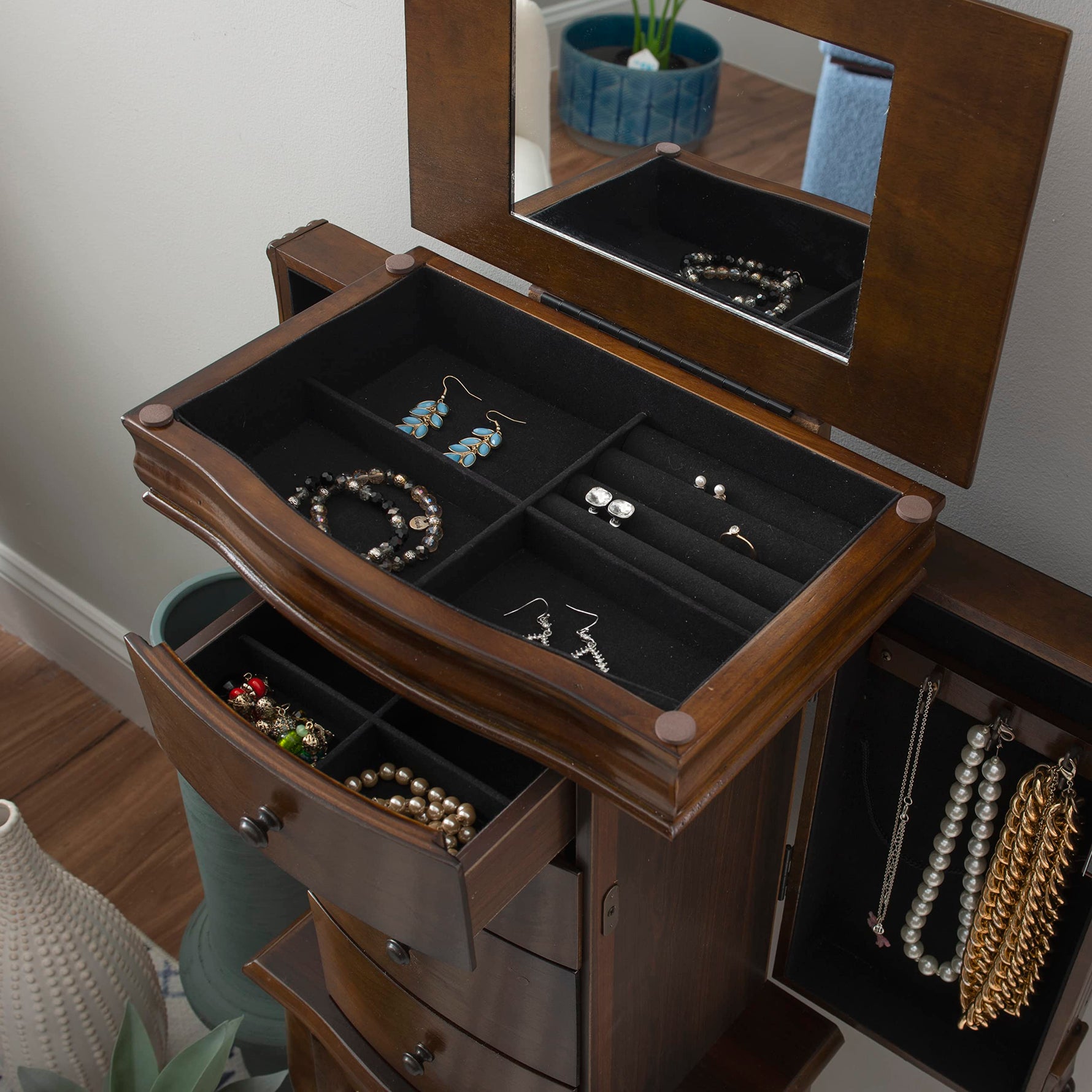 Powell Louis Philippe Jewelry Armoire, Walnut