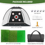 Golf Net with Practice Mat,Golf Hitting Aid Nets 10x7FT for Backyard Driving Chipping Training Swing with Target Mat Balls for Outdoor Indoor，Gifts for Men Dad Him and Golfer