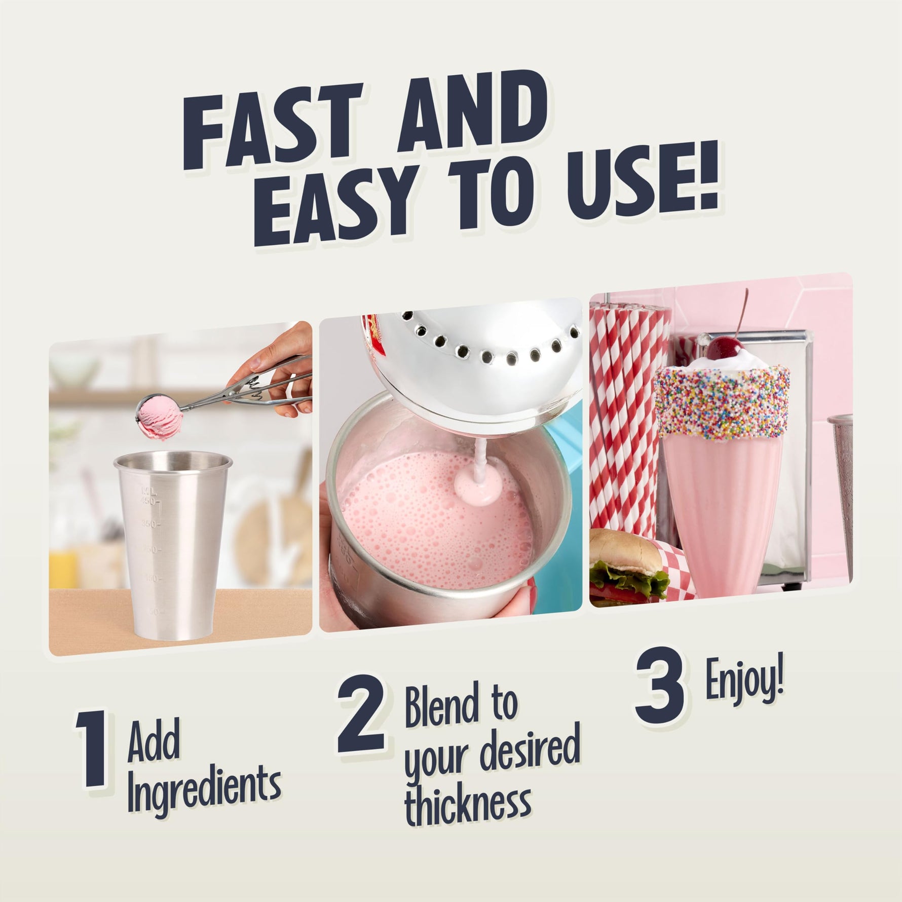 Nostalgia Two-Speed Electric Milkshake Maker and Drink Mixer, Includes 16-Ounce Stainless Steel Mixing Cup & Rod, Blue