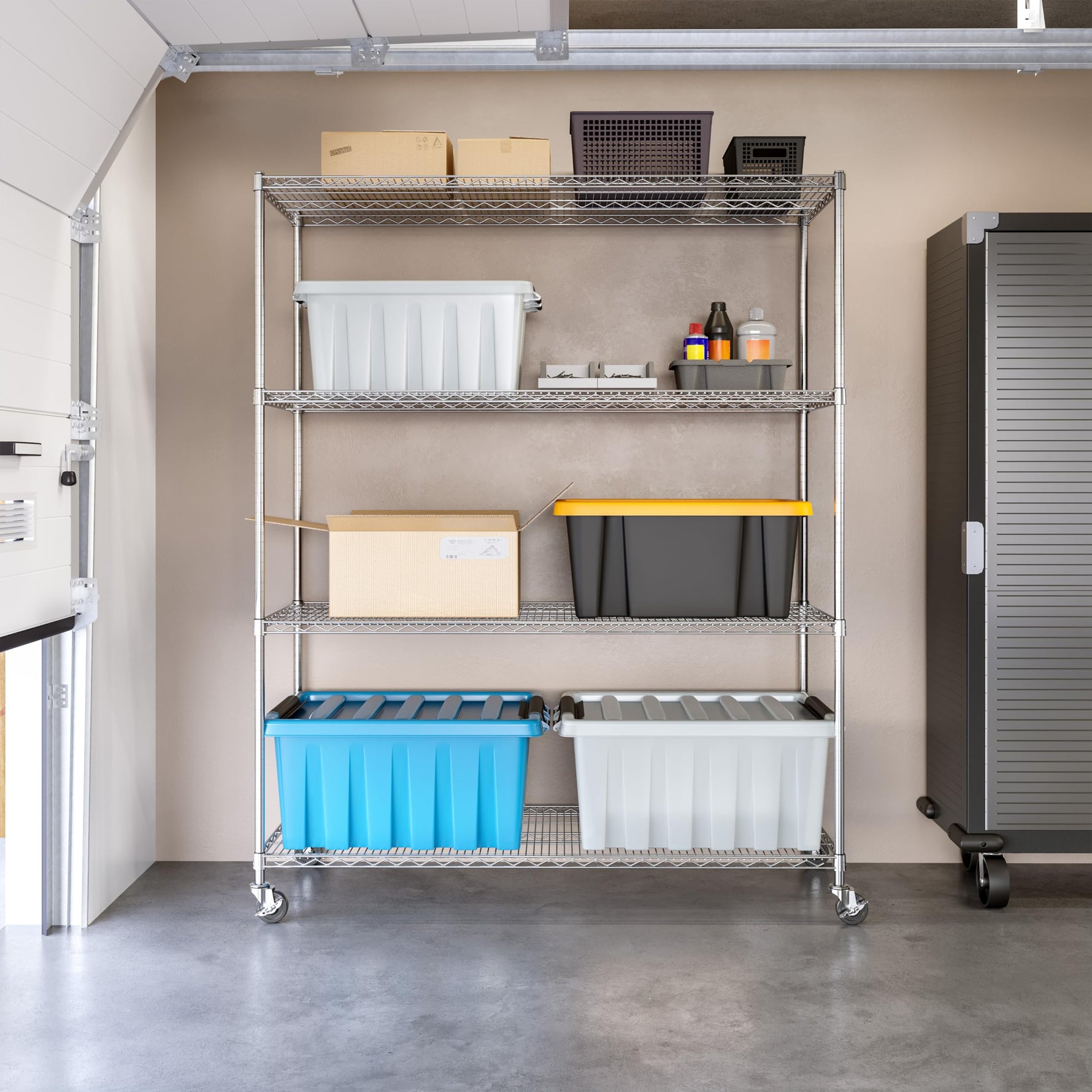 UltraDurable 5-Tier NSF Steel Wire Shelving, 48"W x 24"D x 76"H, Black | Heavy-duty commercial-grade solid steel wire storage rack featuring 800 pounds per shelf weight capacity