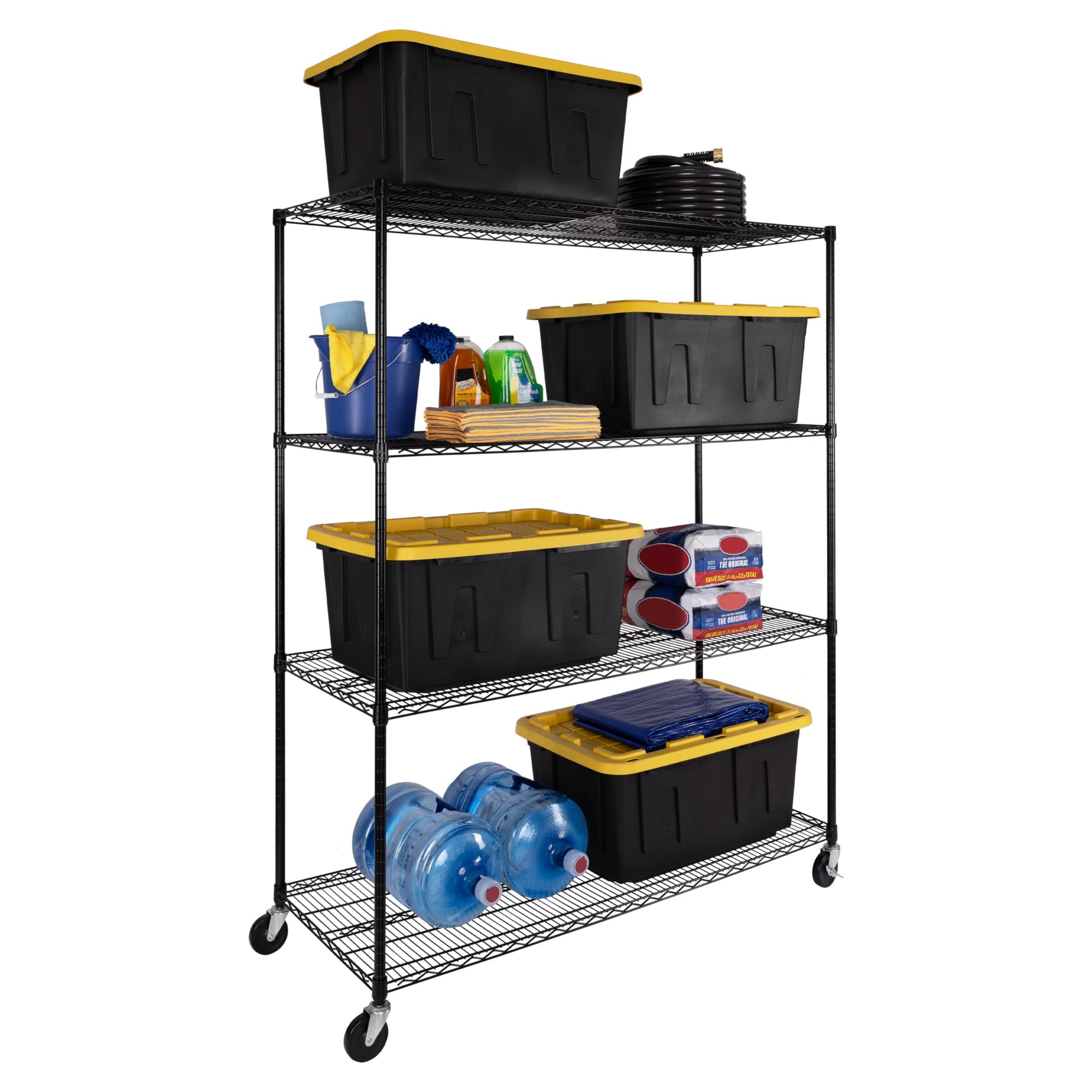 UltraDurable 5-Tier NSF Steel Wire Shelving, 48"W x 24"D x 76"H, Black | Heavy-duty commercial-grade solid steel wire storage rack featuring 800 pounds per shelf weight capacity