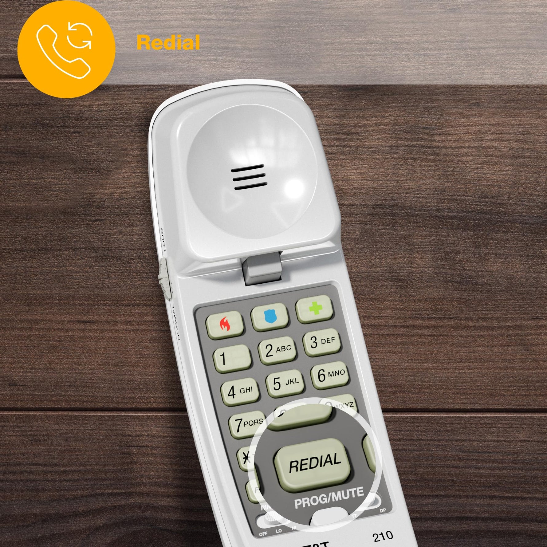 AT&T 210 Basic Trimline Corded Phone, No AC Power Required, Wall-Mountable, White