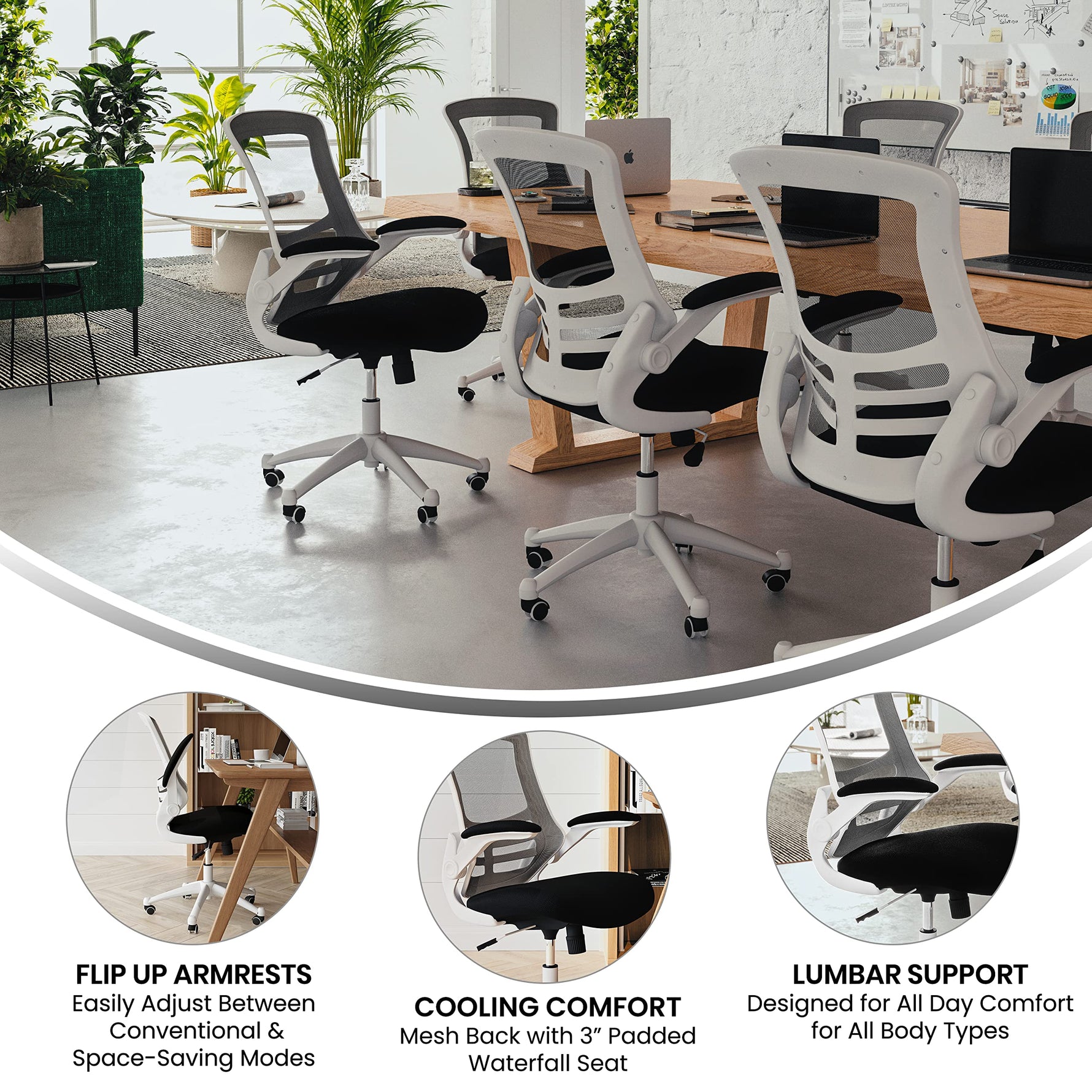 Flash Furniture Kelista Mid-Back Swivel Office Chair with Adjustable Seat Height, Ergonomic Mesh Desk Chair with Flip-Up Armrests, Black