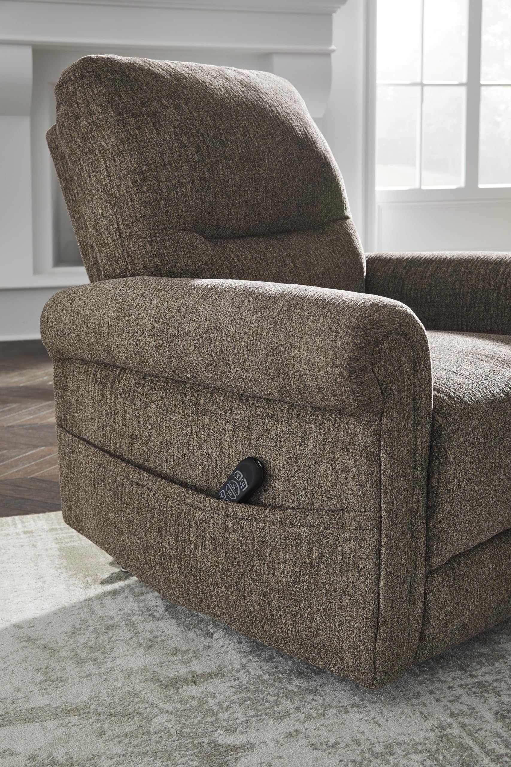 Signature Design by Ashley Skymaker Modern Faux Leather Manual Rocker Recliner with Track Arms, Dark Brown