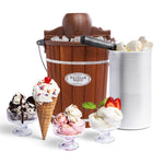 Nostalgia Electric Ice Cream Maker - Old Fashioned Soft Serve Ice Cream Machine Makes Frozen Yogurt or Gelato in Minutes - Fun Kitchen Appliance - Vintage Wooden Style - Dark Wood - 4 Quart
