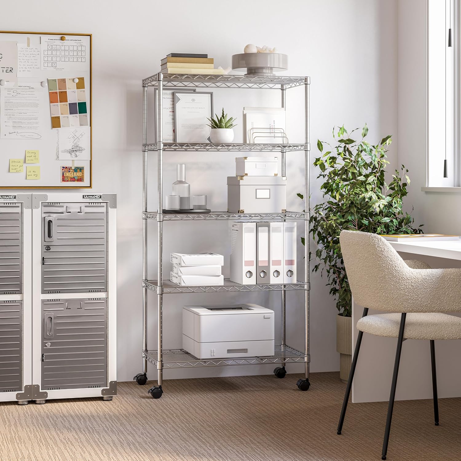 5-Tier Steel Wire Shelving, 30"W x 14"D x 61.5"H | Durable solid steel wire storage rack with adjustable shelves featuring 300 pounds per shelf weight capacity for home use