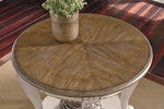 Signature Design by Ashley Realyn Round End Table, Cottage-Style Side Table with Antiqued Two-Tone Finish, Wood & Veneer Construction for Living Room or Bedroom, White/Brown