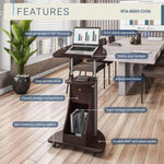 Techni Mobili Sit-to-Stand Rolling Adjustable Height Laptop Cart with Storage, Graphite, 22 x 16 x 46