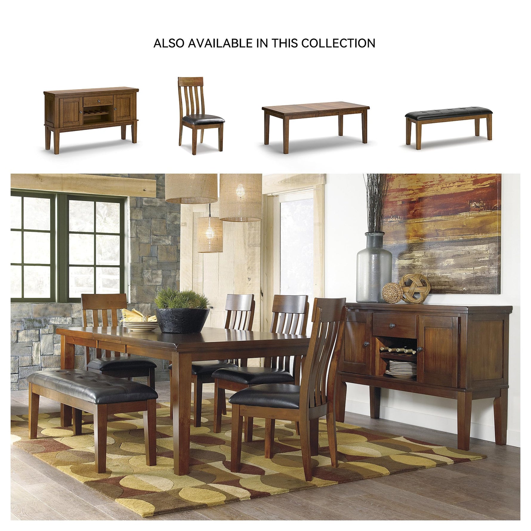 Signature Design by Ashley Ralene Tufted Upholstered Dining Room Bench, Medium Brown
