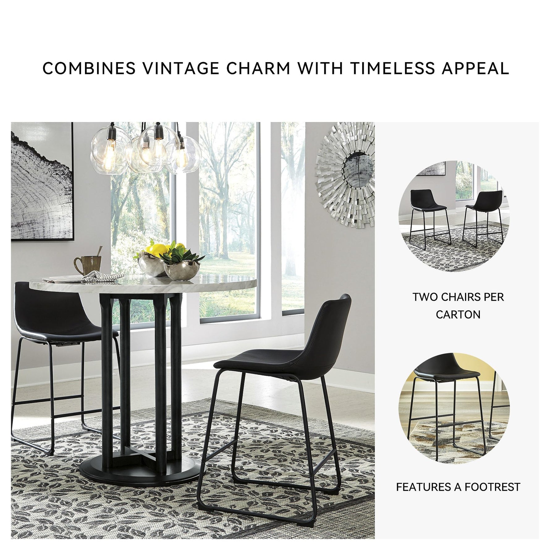 Signature Design by Ashley Centiar 24" Counter Height Modern Bucket Barstool, 2 Count, Black
