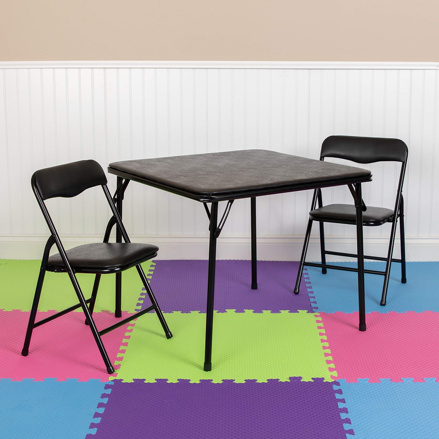 Flash Furniture Mindy Kids 5-Piece set Folding Square Table and Chairs Set for Daycare and Classrooms, Children's Activity Table and Chairs Set, Multicolor