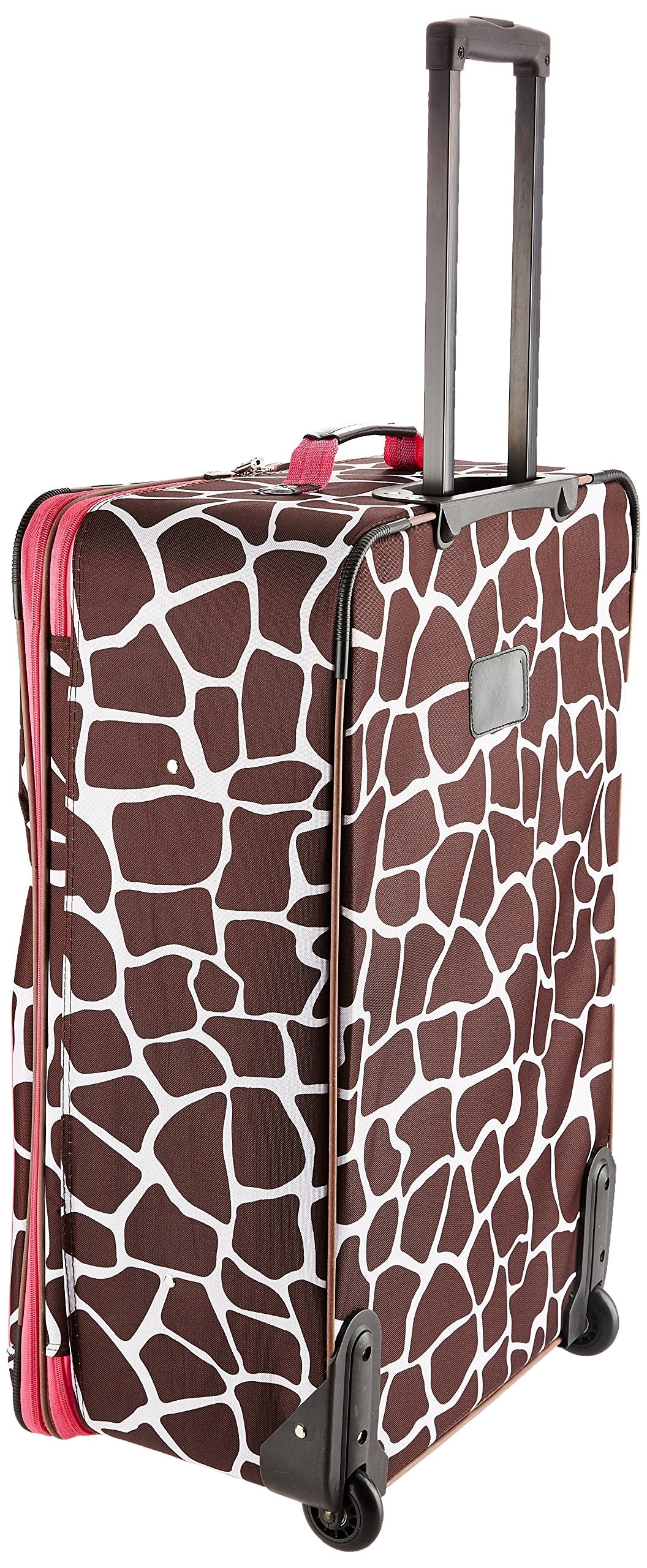 Rockland Vara Softside 3 Piece Upright Luggage Set, Expandable, (20"/28"/22" Rolling Duffel), Pink Leopard