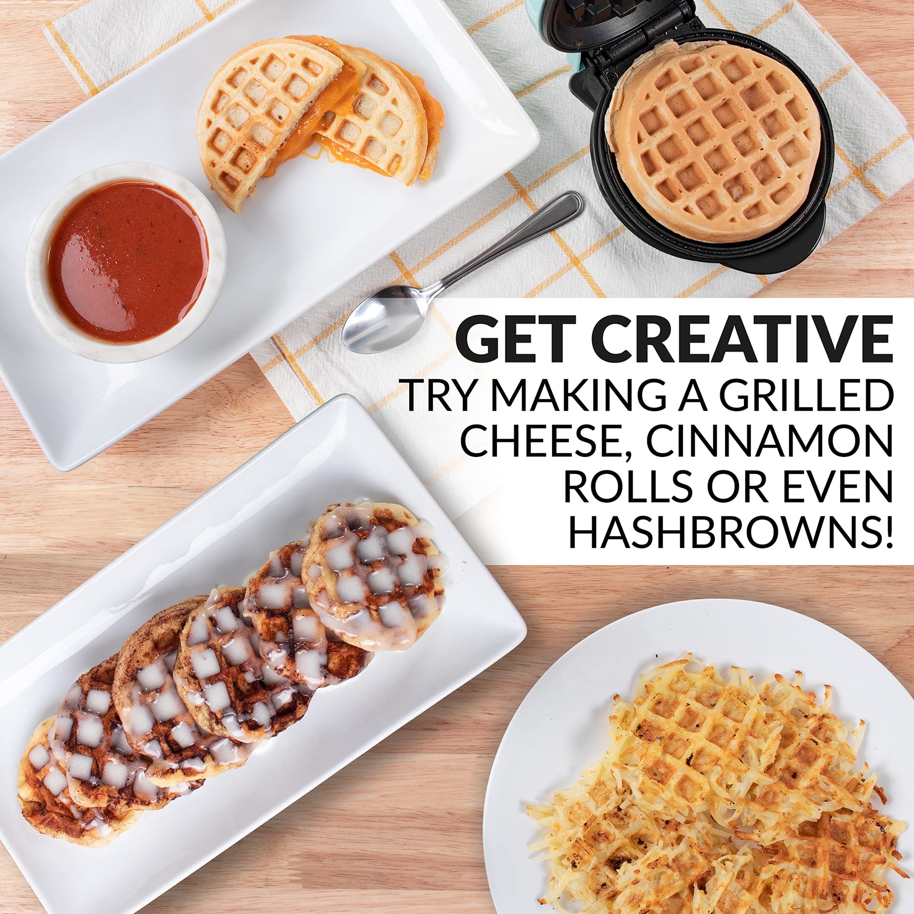 Nostalgia MyMini Personal Electric Waffle Maker, 5-Inch Cooking Surface, Hash browns, French Toast, Grilled Cheese, Quesadilla, Brownies, Cookies, Aqua