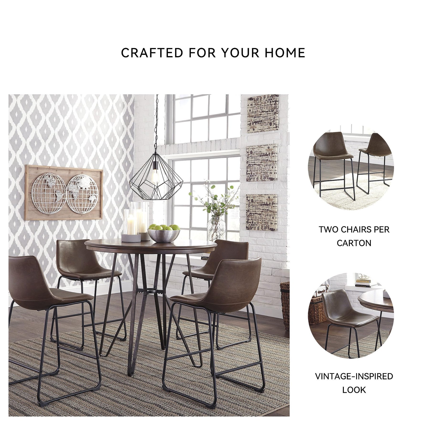 Signature Design by Ashley Centiar 24" Counter Height Modern Bucket Barstool, 2 Count, Black