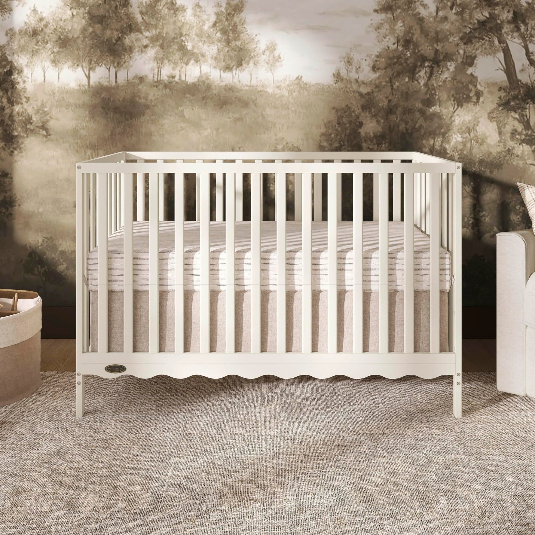Dream On Me Synergy 5-in-1 Convertible Full-Size Baby Crib with Toddler, Day & Full Bed Conversion in White, GreenGuard Gold & BSA, 3 Mattress Heights, Sustainable Pinewood