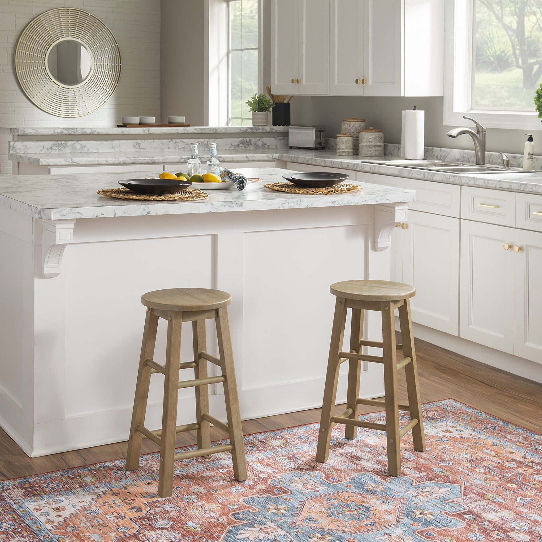 Linon Natural Barstool with Round Seat, 24-Inch