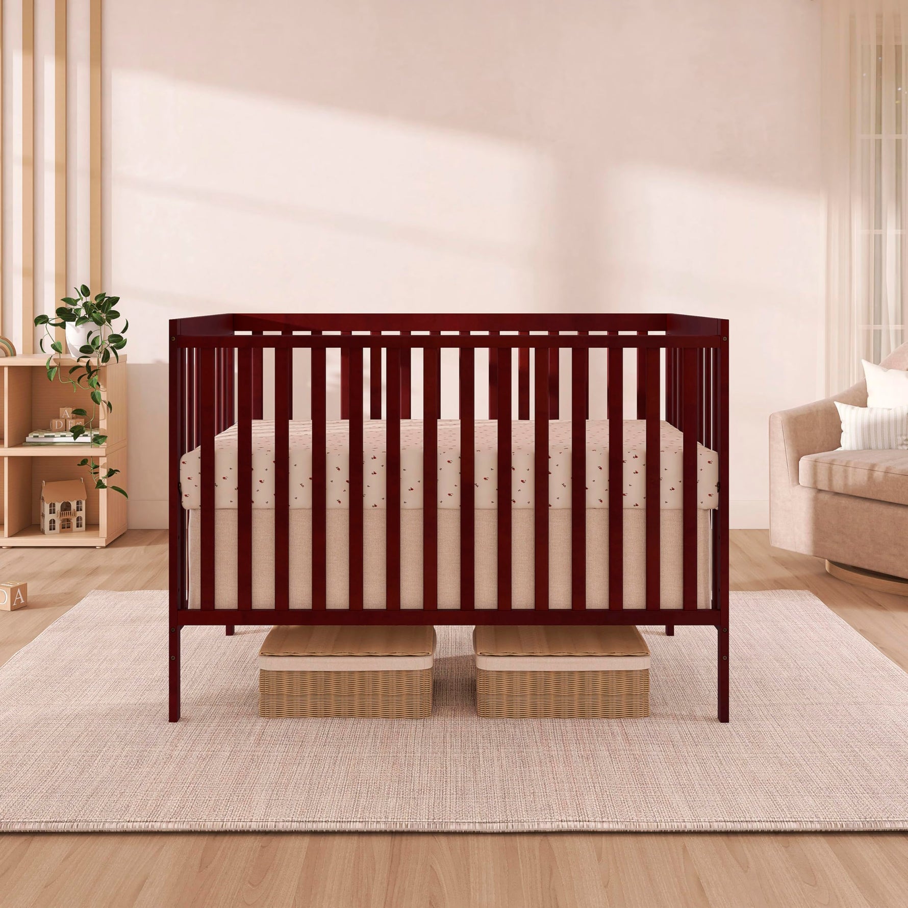 Dream On Me Synergy 5-in-1 Convertible Full-Size Baby Crib with Toddler, Day & Full Bed Conversion in White, GreenGuard Gold & BSA, 3 Mattress Heights, Sustainable Pinewood