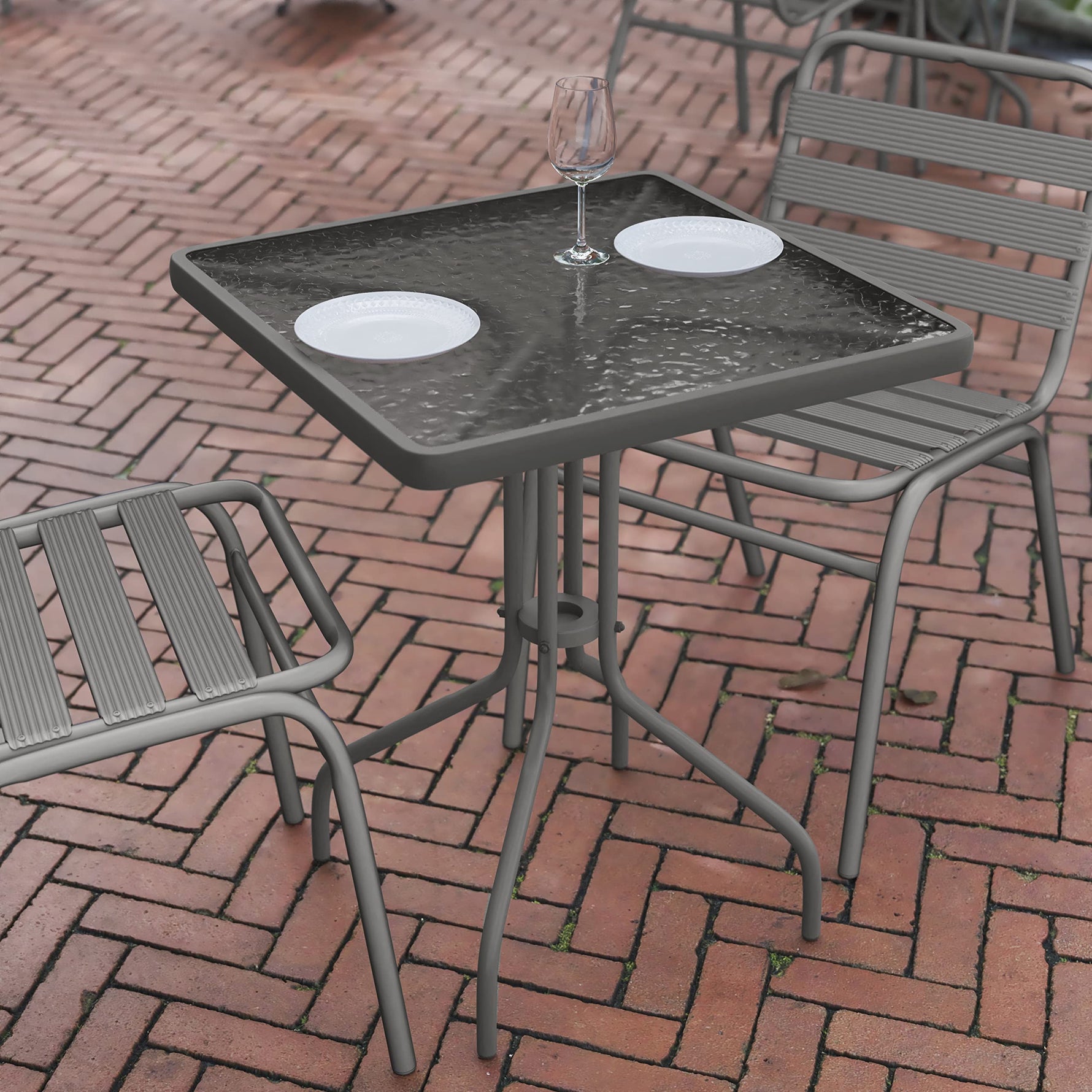 Flash Furniture Barker 23.5" Square Indoor/Outdoor Tempered Glass Patio Side Table, Outdoor Patio Table for Commercial or Residential Use, Clear/Black