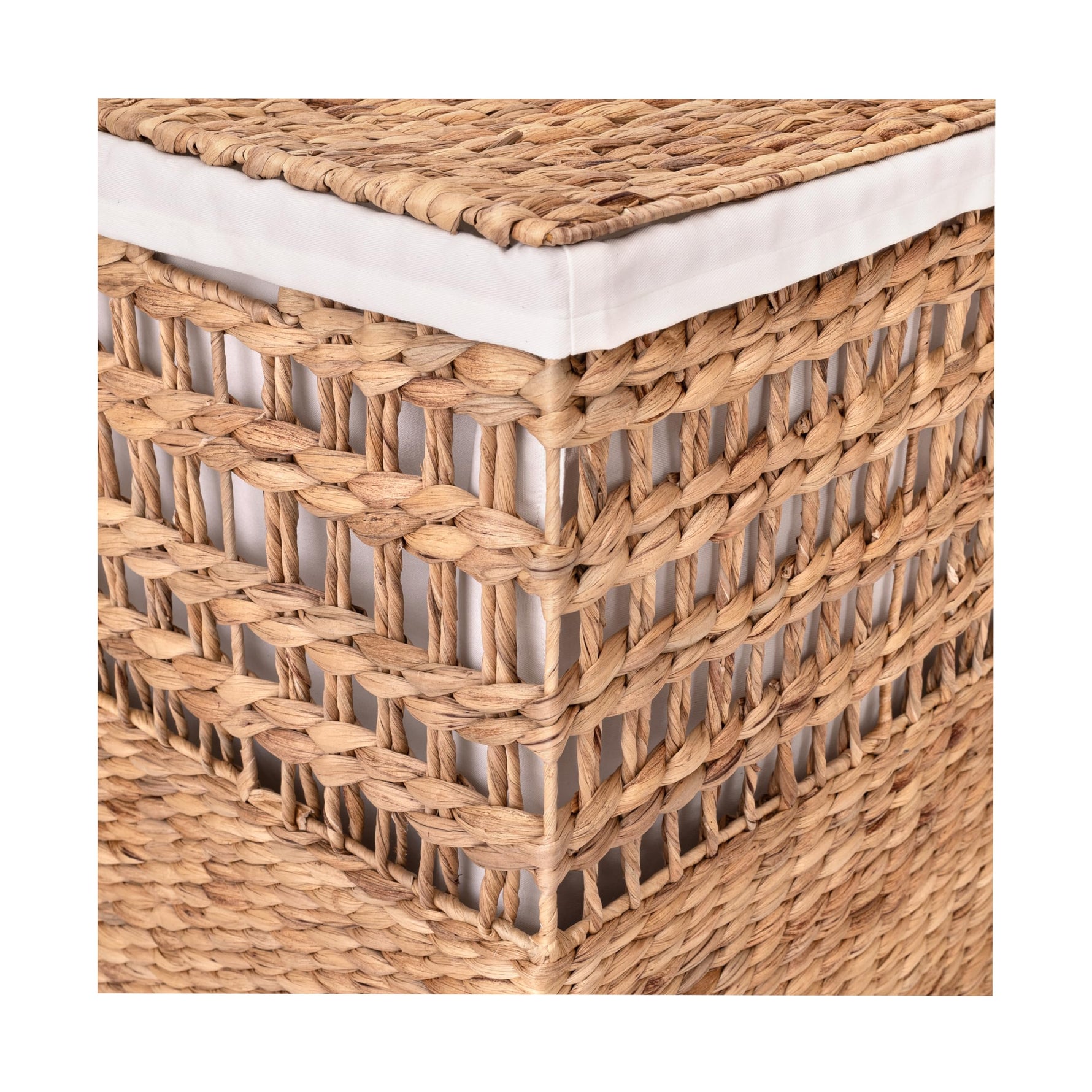 Seville Classics Premium Natural Handwoven Portable Laundry Bin Basket with Carrying Handles, Household Storage for Clothes, Linens, Sheets, Natural Water Hyacinth and Gray Rope, 3 Piece Set
