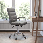 Flash Furniture Whitney Mid-Back Swivel LeatherSoft Desk Chair with Wheels, Padded Seat and Armrests, Adjustable Height Padded Office Chair, Black