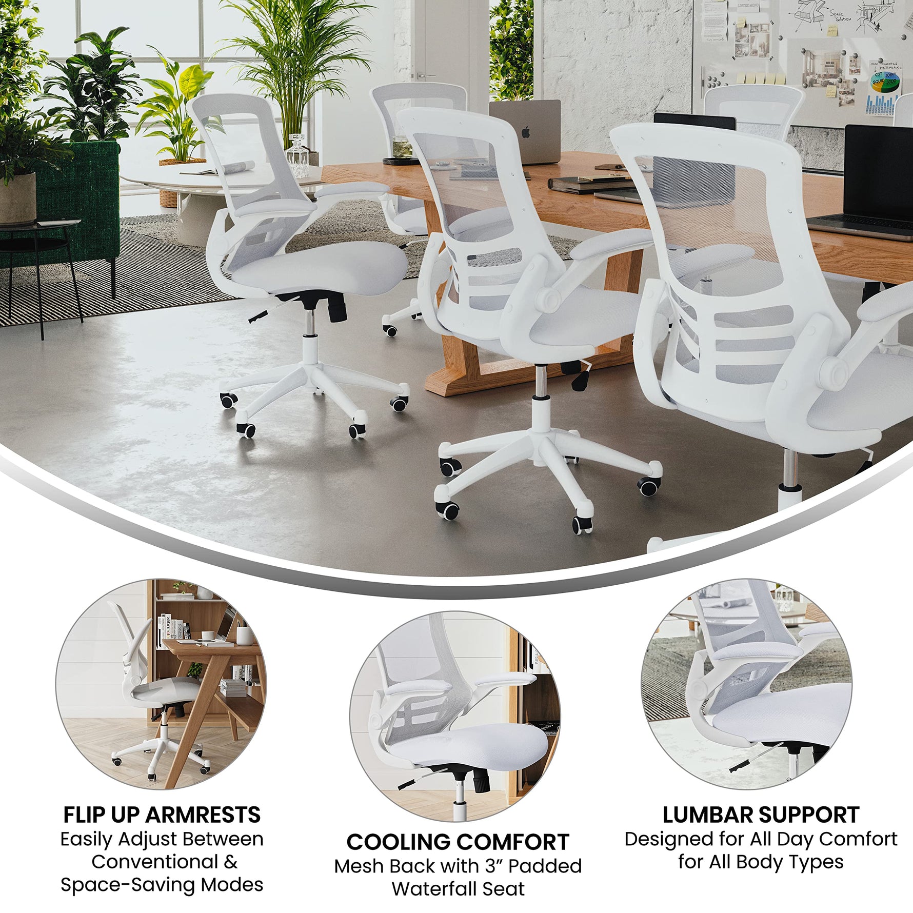Flash Furniture Kelista Mid-Back Swivel Office Chair with Adjustable Seat Height, Ergonomic Mesh Desk Chair with Flip-Up Armrests, Black
