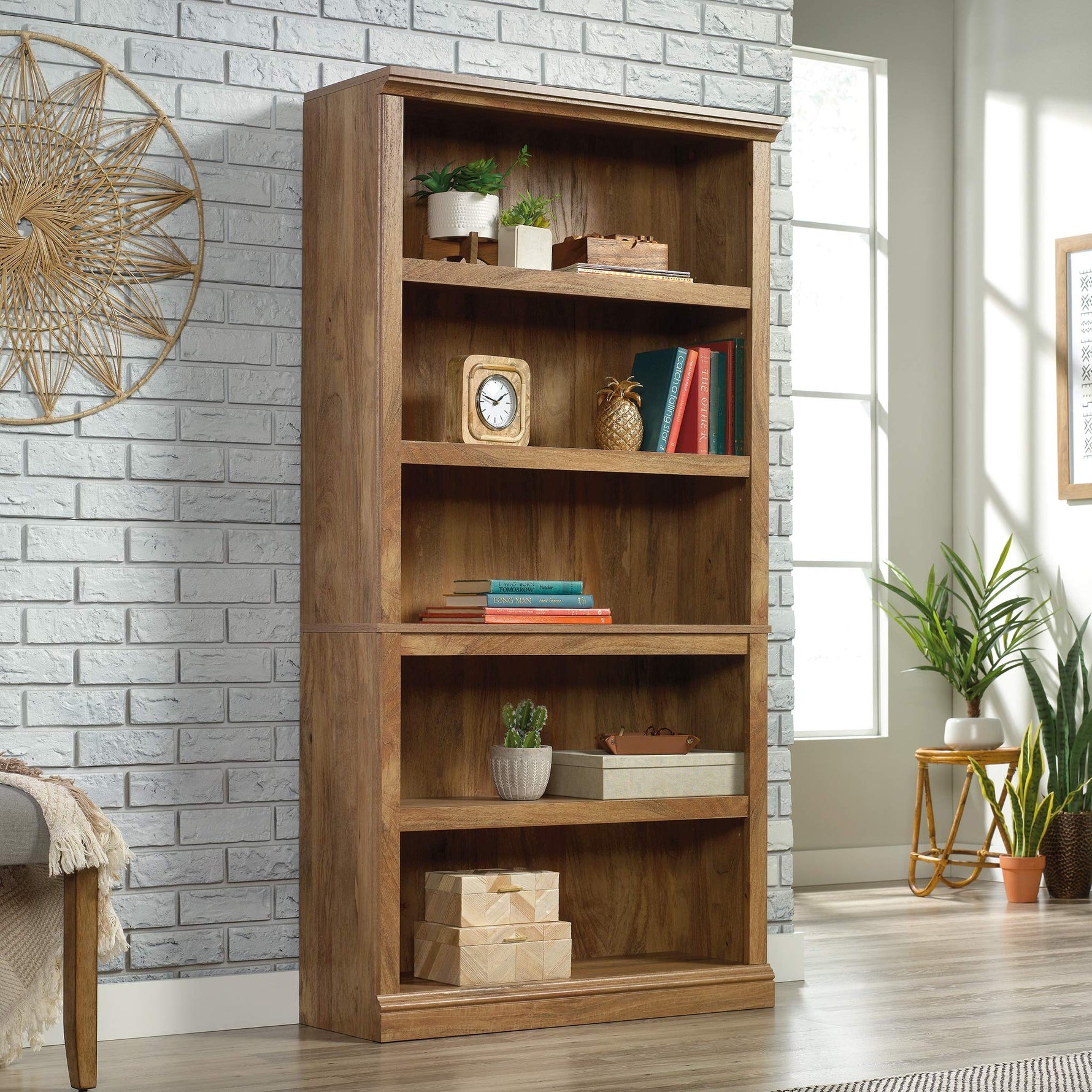 Sauder 5-Shelf Split Bookcase/ Book shelf, Oiled Oak finish