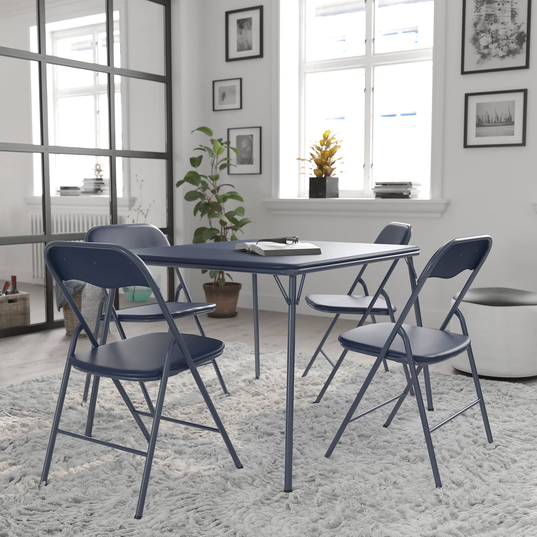 Flash Furniture Madelyn 33.5" Square Folding Multipurpose Card Table with Padded Vinyl Top, Portable Folding Game Table for 4 Players, Black