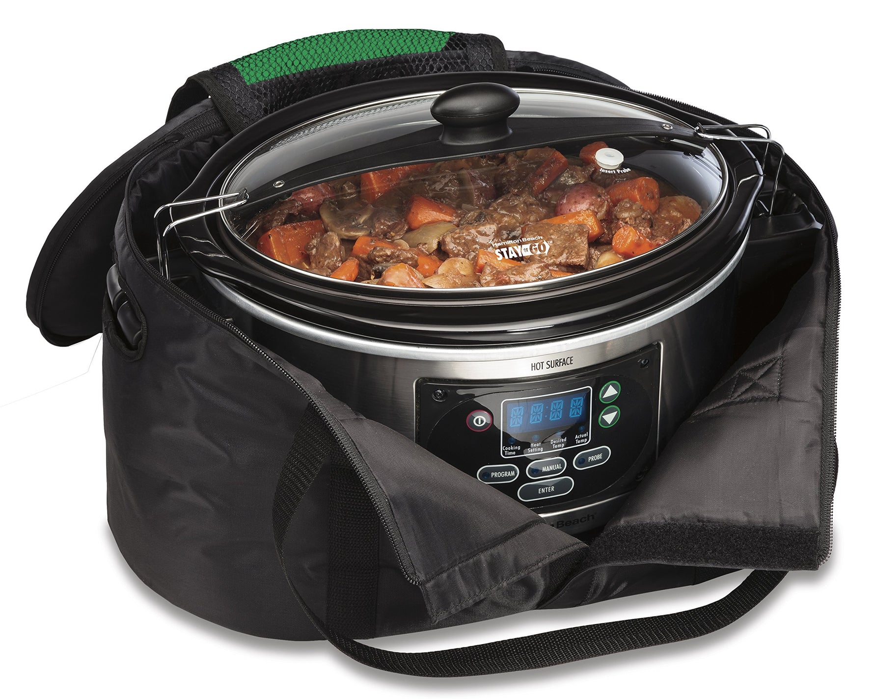 Hamilton Beach Portable Slow Cooker Travel Bag, Insulated Carrier Case for 4, 5, 6, 7 & 8 Quart Crock, Internal Mesh Net Holds Pot in Place, Compatible With Other Brands, Black (33002)