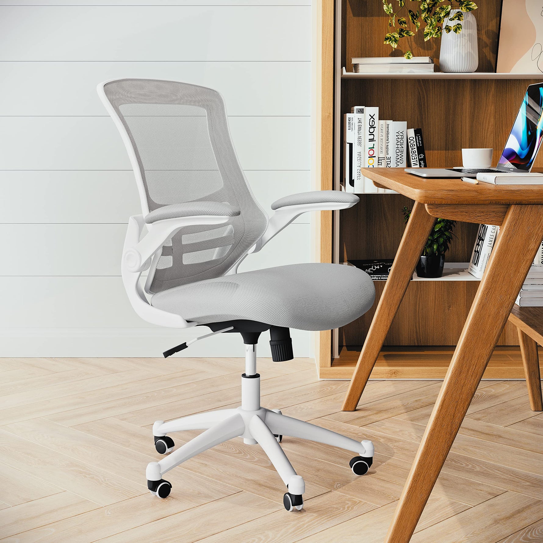 Flash Furniture Kelista Mid-Back Swivel Office Chair with Adjustable Seat Height, Ergonomic Mesh Desk Chair with Flip-Up Armrests, Black