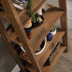 Sauder Ladder Bookshelf 5 Tier Trestle Ladder Shelf Wooden Bookcase, in Jamocha Wood