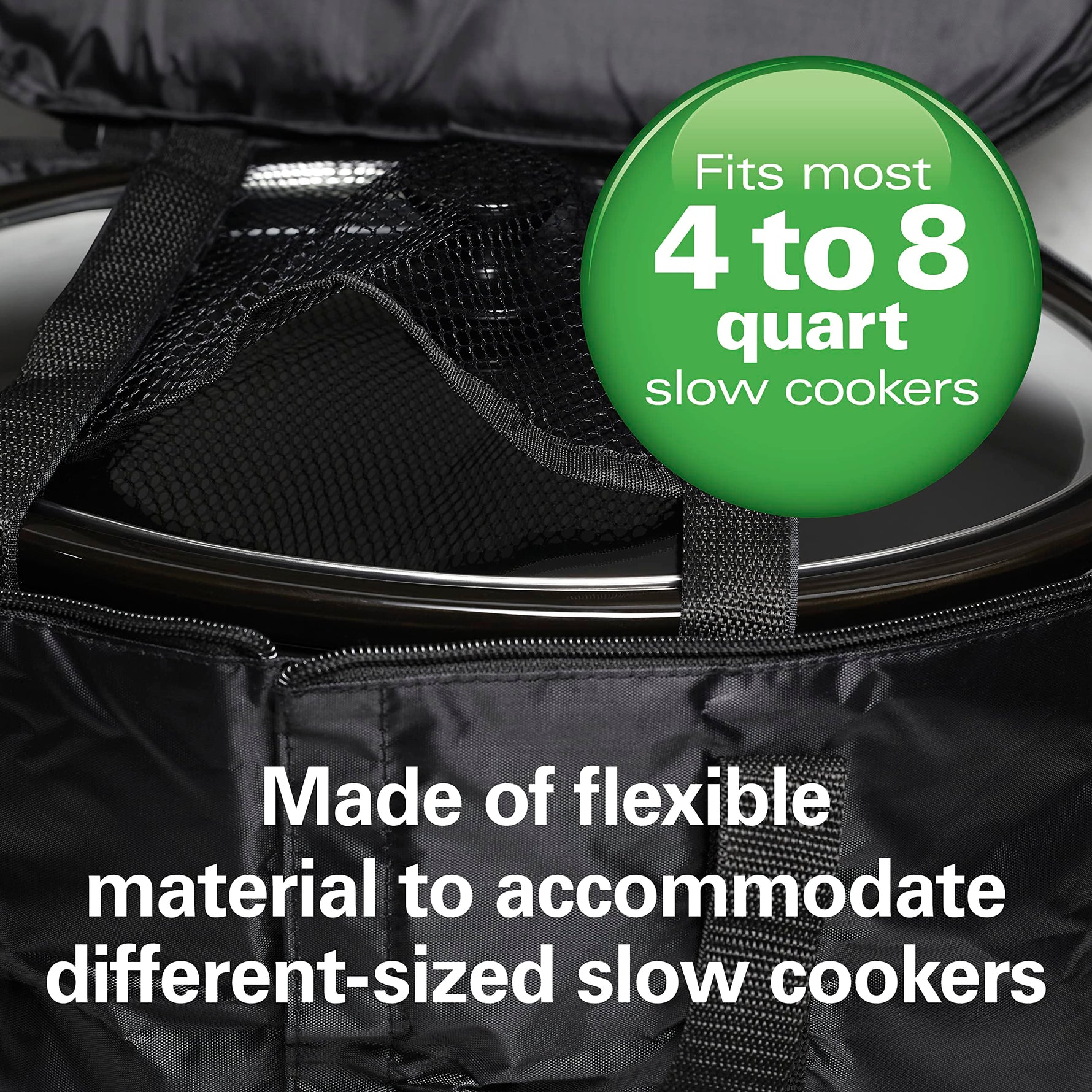 Hamilton Beach Portable Slow Cooker Travel Bag, Insulated Carrier Case for 4, 5, 6, 7 & 8 Quart Crock, Internal Mesh Net Holds Pot in Place, Compatible With Other Brands, Black (33002)
