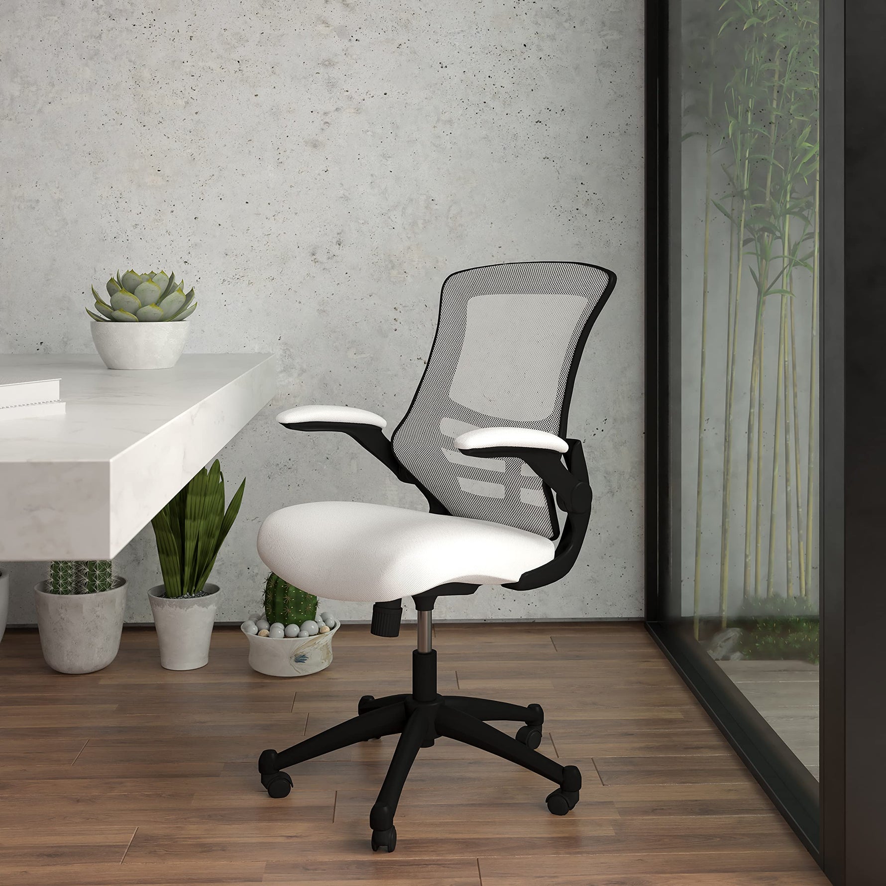 Flash Furniture Kelista Mid-Back Swivel Office Chair with Adjustable Seat Height, Ergonomic Mesh Desk Chair with Flip-Up Armrests, Black