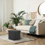 Seville Classics Cushioned Fabric Ottoman Hidden Storage Chest Footrest Chair, Padded Seat for Bedroom, Dorm, Loft, Living Room, Entryway, Hallway, Blue Velvet, 30" Bench