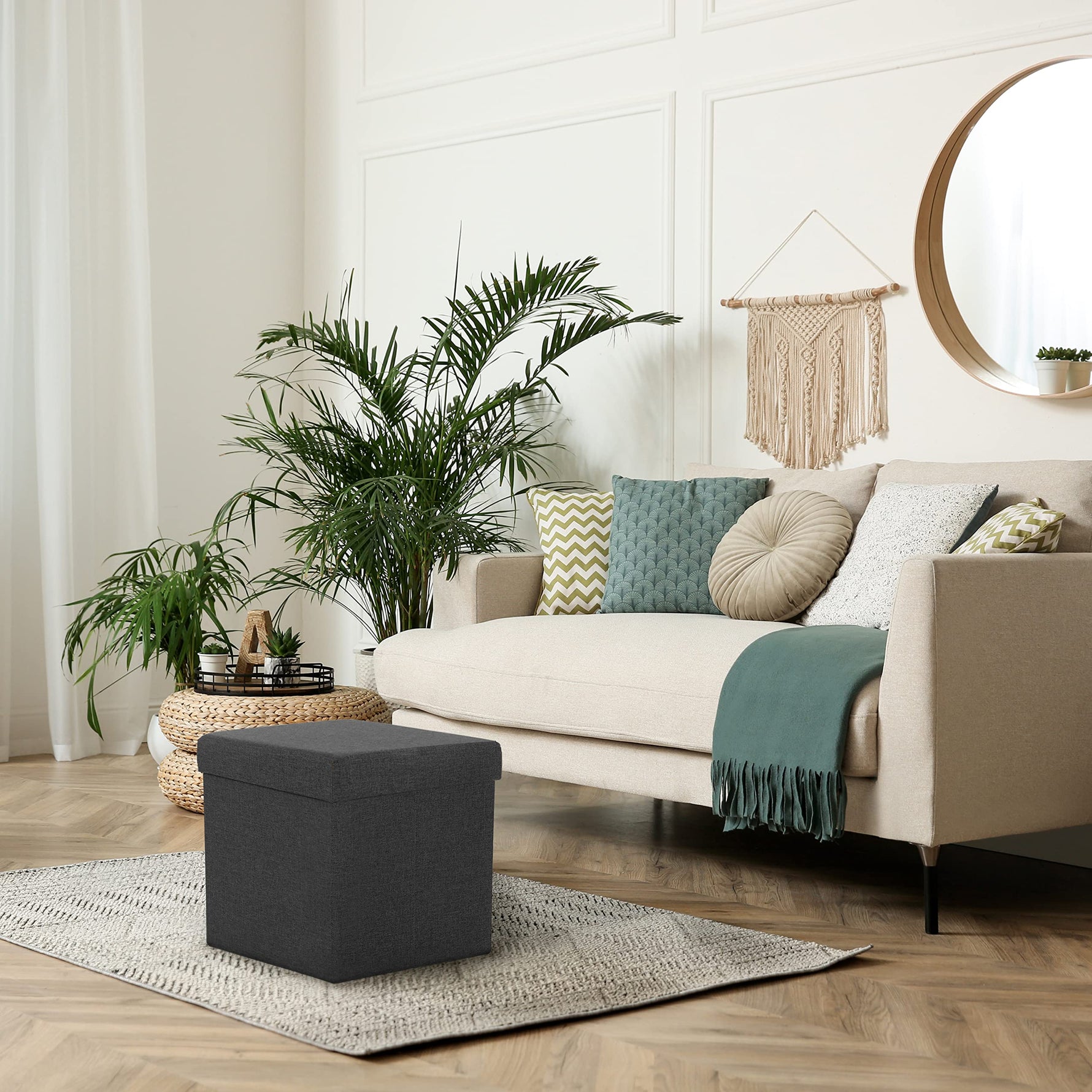 Seville Classics Cushioned Fabric Ottoman Hidden Storage Chest Footrest Chair, Padded Seat for Bedroom, Dorm, Loft, Living Room, Entryway, Hallway, Blue Velvet, 30" Bench