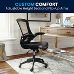 Flash Furniture Kelista Mid-Back Swivel Office Chair with Adjustable Seat Height, Ergonomic Mesh Desk Chair with Flip-Up Armrests, Black