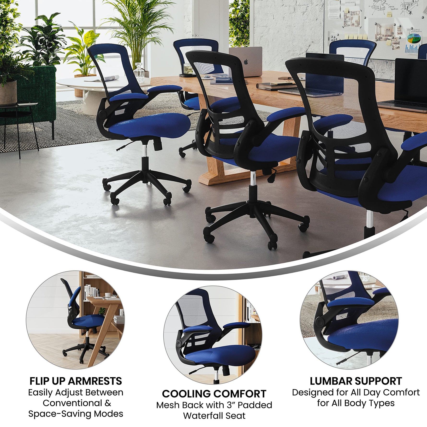 Flash Furniture Kelista Mid-Back Swivel Office Chair with Adjustable Seat Height, Ergonomic Mesh Desk Chair with Flip-Up Armrests, Black