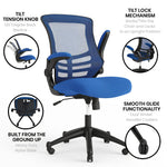Flash Furniture Kelista Mid-Back Swivel Office Chair with Adjustable Seat Height, Ergonomic Mesh Desk Chair with Flip-Up Armrests, Black