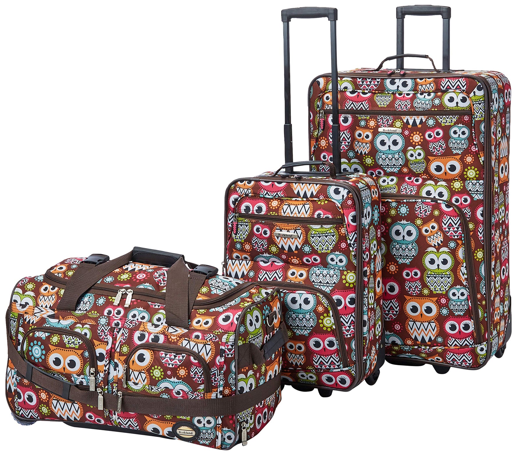 Rockland Vara Softside 3 Piece Upright Luggage Set, Expandable, (20"/28"/22" Rolling Duffel), Pink Leopard