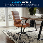 Flash Furniture Whitney Mid-Back Swivel LeatherSoft Desk Chair with Wheels, Padded Seat and Armrests, Adjustable Height Padded Office Chair, Black