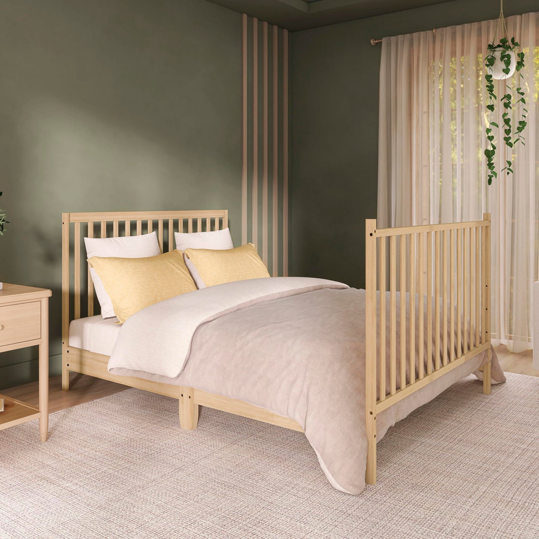 Dream On Me Synergy 5-in-1 Convertible Full-Size Baby Crib with Toddler, Day & Full Bed Conversion in White, GreenGuard Gold & BSA, 3 Mattress Heights, Sustainable Pinewood