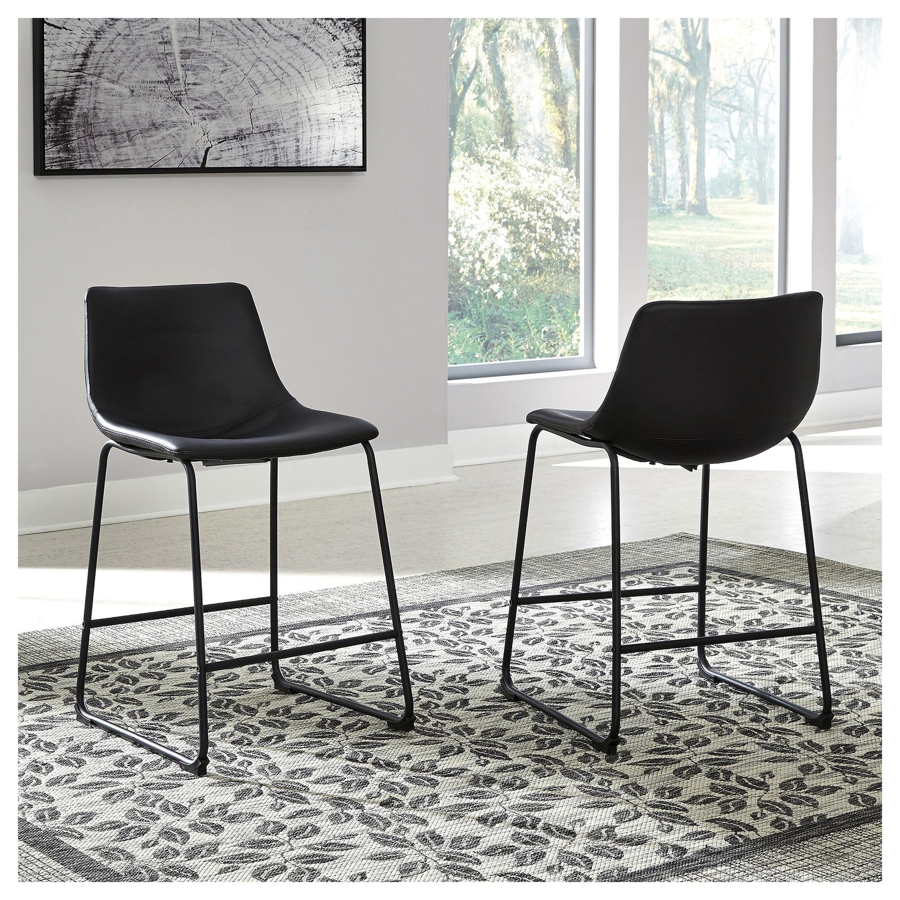 Signature Design by Ashley Centiar 24" Counter Height Modern Bucket Barstool, 2 Count, Black