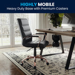 Flash Furniture Whitney Mid-Back Swivel LeatherSoft Desk Chair with Wheels, Padded Seat and Armrests, Adjustable Height Padded Office Chair, Black