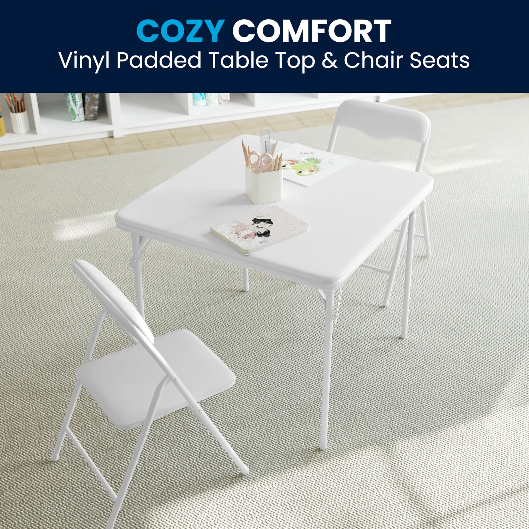 Flash Furniture Mindy Kids 5-Piece set Folding Square Table and Chairs Set for Daycare and Classrooms, Children's Activity Table and Chairs Set, Multicolor